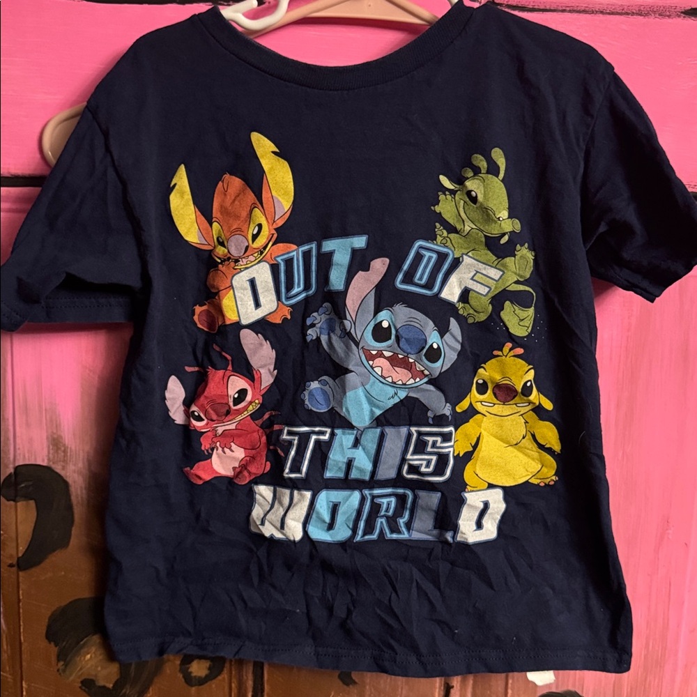 Navy Blue Graphic T-Shirt with Cartoon Characters